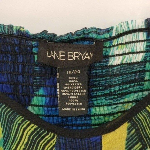 Lane Bryant Blue Green Black Flutter Sleeve Geometric Print Blouse Size 18/20 - Picture 3 of 4